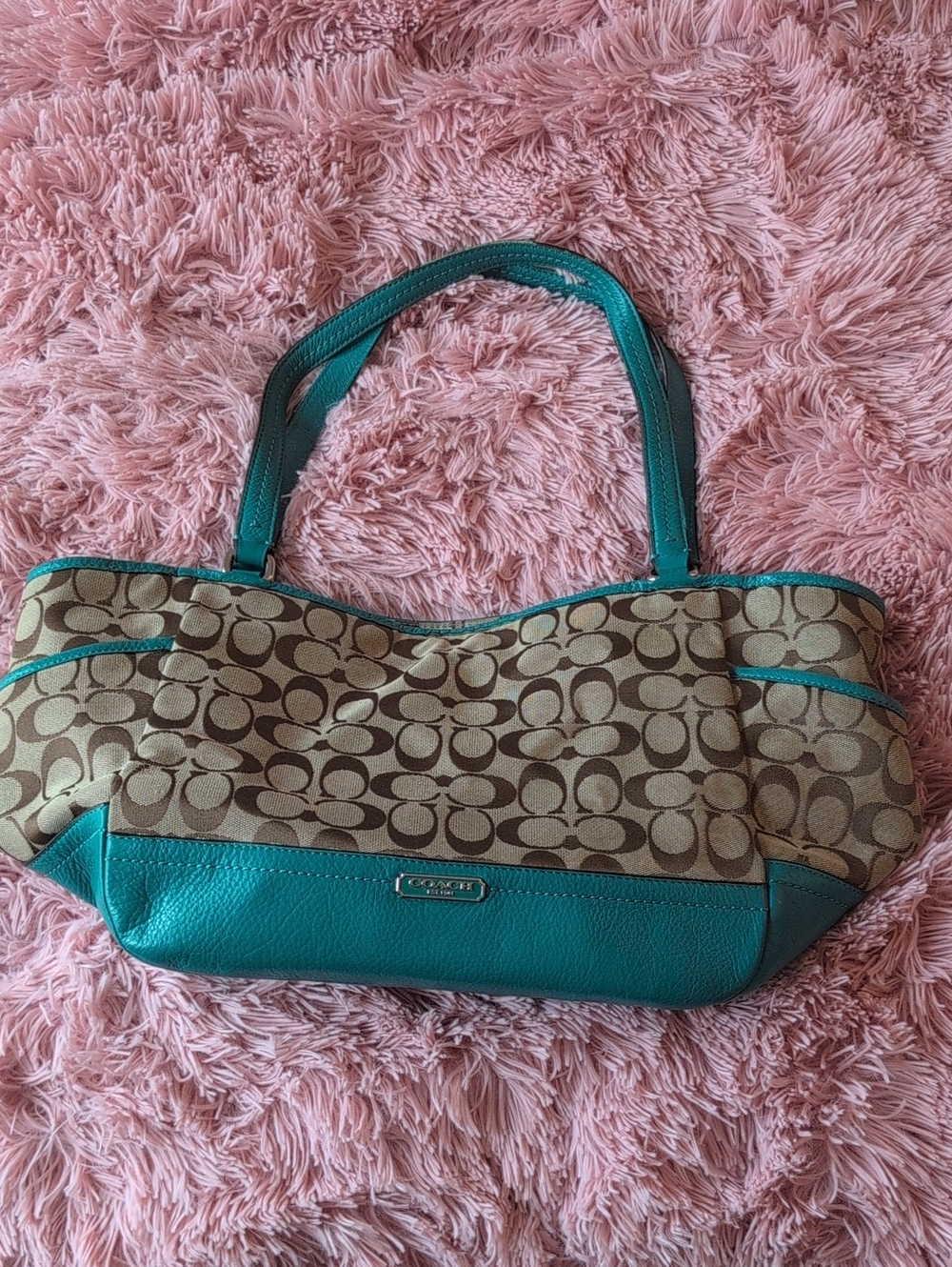 Vintage Coach Bag with Teal Trim